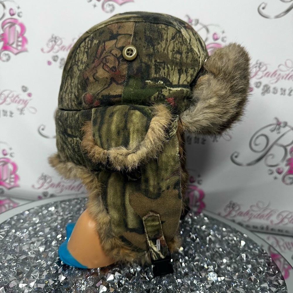 Toque hat trapper camo fur real rabbit Camouflage Fur-Lined Hat embroidered